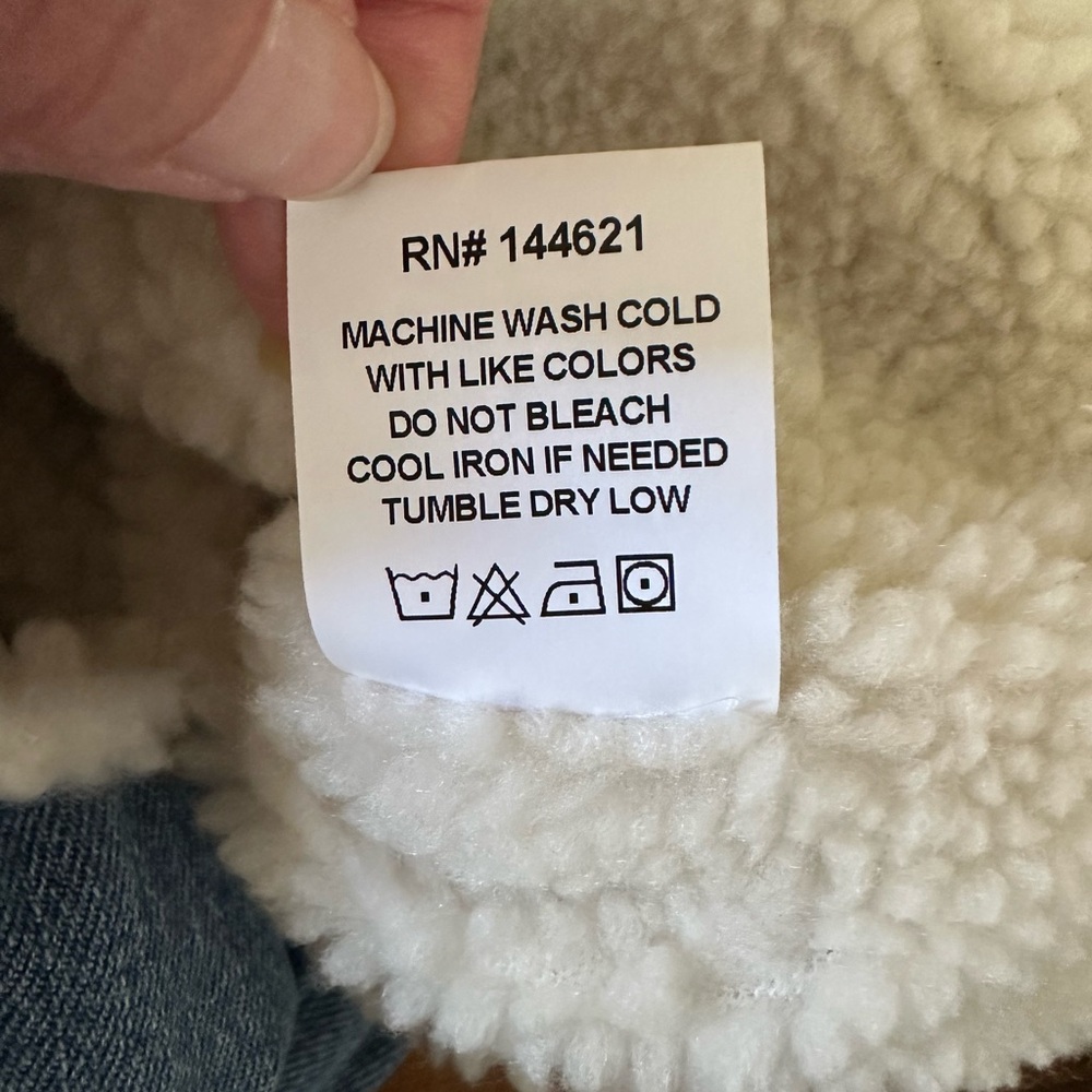 Anthropologie Denimist Blue Denim Cropped‎ Boxy Jacket with Sherpa lining size L - Picture 7 of 8